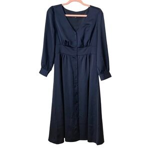 J. Crew Dress Womens Size 2 Midi Satin Long Sleeve Button Front Quiet Luxury